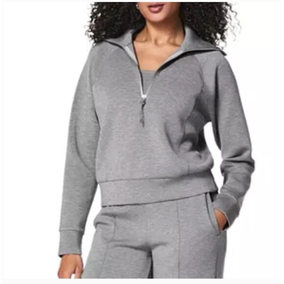 SPANX Sweaters - Spanx AirEssentials Half Zip Pullover XL Gray Blue Soft Lightweight Lounge Top